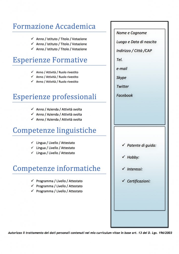 Curriculum Vitae - Modello 06 : Modello Curriculum