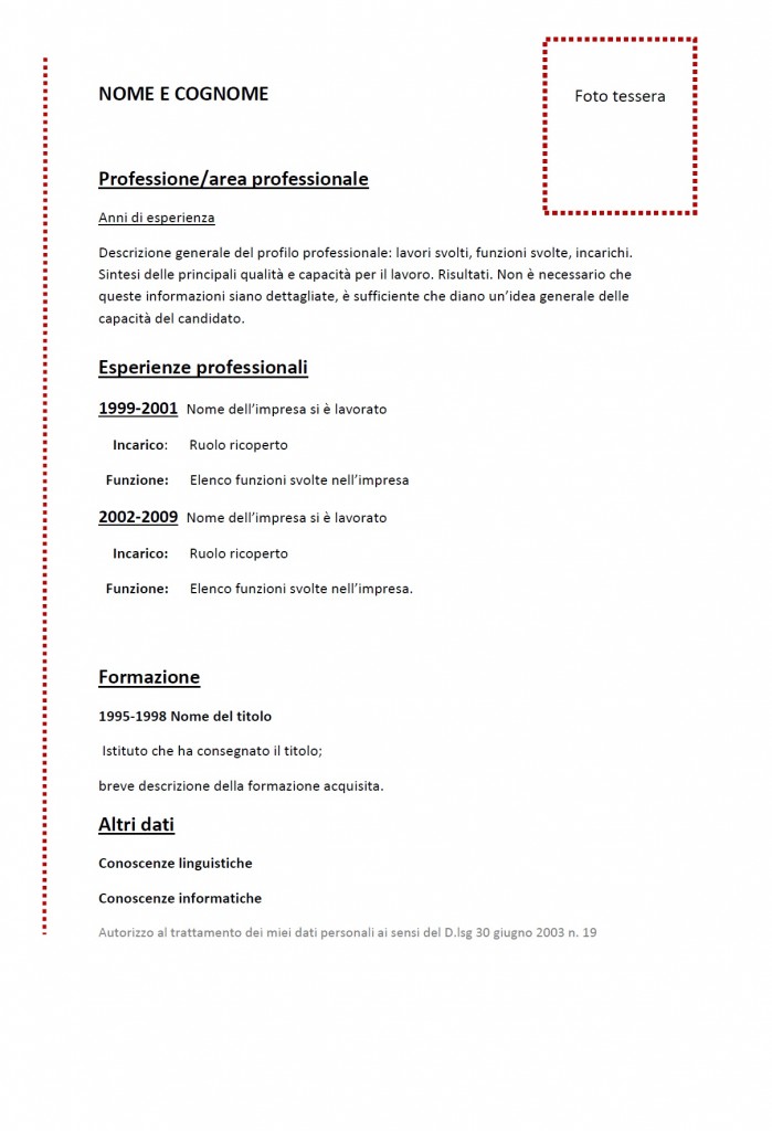 Curriculum vitae funzionale - Modello 03 : Modello Curriculum