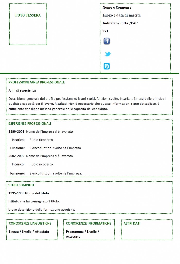 Curriculum vitae funzionale - Modello 04 : Modello Curriculum