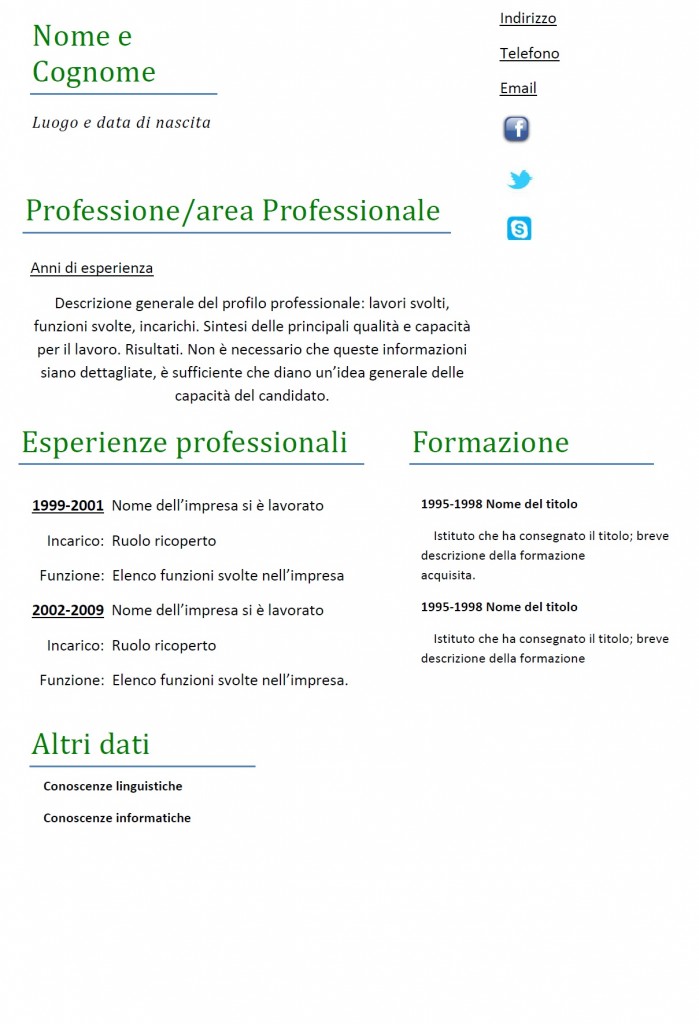 Curriculum vitae funzionale - Modello 02 : Modello Curriculum